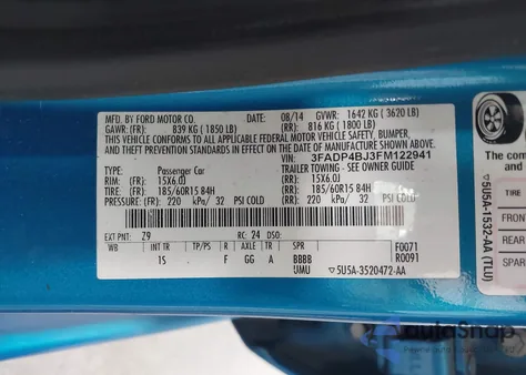 2015 Ford Fiesta Se from USA, damaged, VIN 3FADP4BJ3FM122941